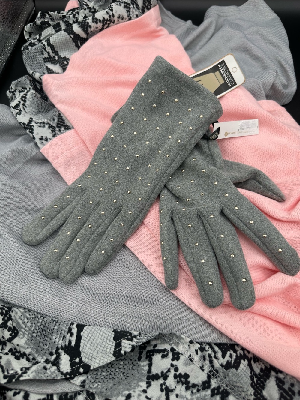 NWT Hadley Wren 3-Pc Python Poncho Lot: Pink & Grey Snakeskin + Tech Gloves